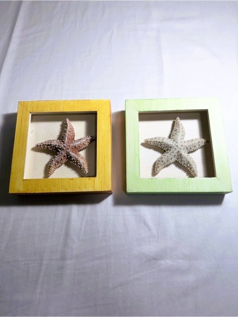 Beachcombers Starfish Shadow Box Wall Art Set 2 Orange Green Costal Beach Decor
